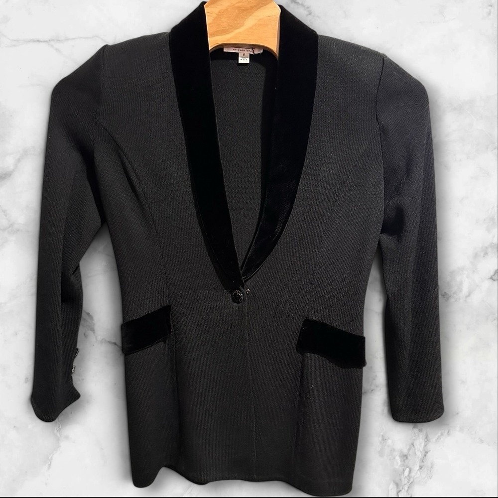 ST JOHN Evening Womens 6 Knit Blazer Jacket Black Wool